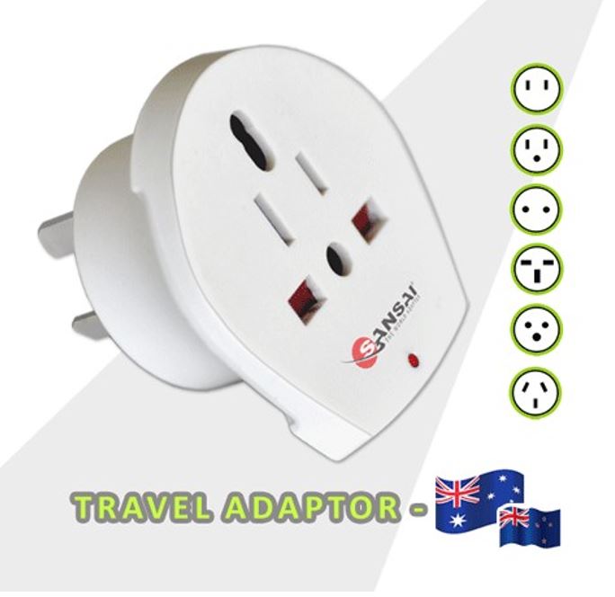 Sansai Travel Adaptor STV-018 for 240V equipment from Britain USA Europe Japan China Singapore Korea & Italy to use in Australia & NZ Hot Sealed Packl Sansai Travel Adaptor STV-018 for 240V equipment from Britain USA Europe Japan China Singapore Korea & Italy to use in Australia & NZ Hot Sealed Packl